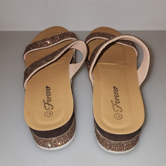 Bedazzled Platform Sandles Size 6 1/2 Forever Tan and Gold - Picture 8 of 9